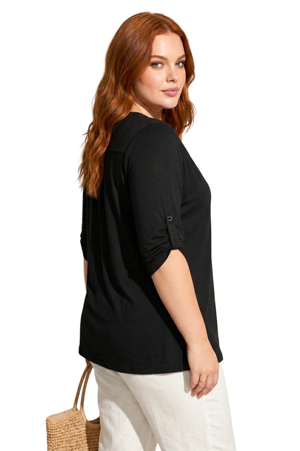 V-Ausschnitt Knopf-Bluse