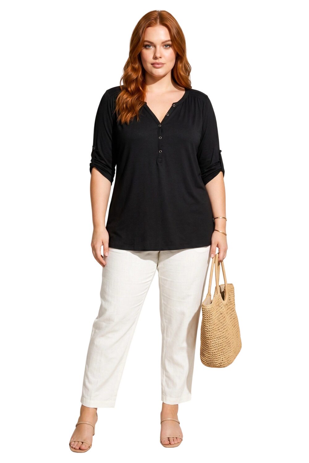 V-Ausschnitt Knopf-Bluse