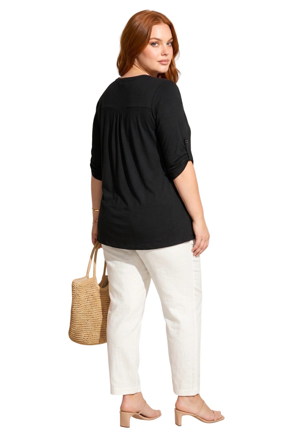V-Ausschnitt Knopf-Bluse