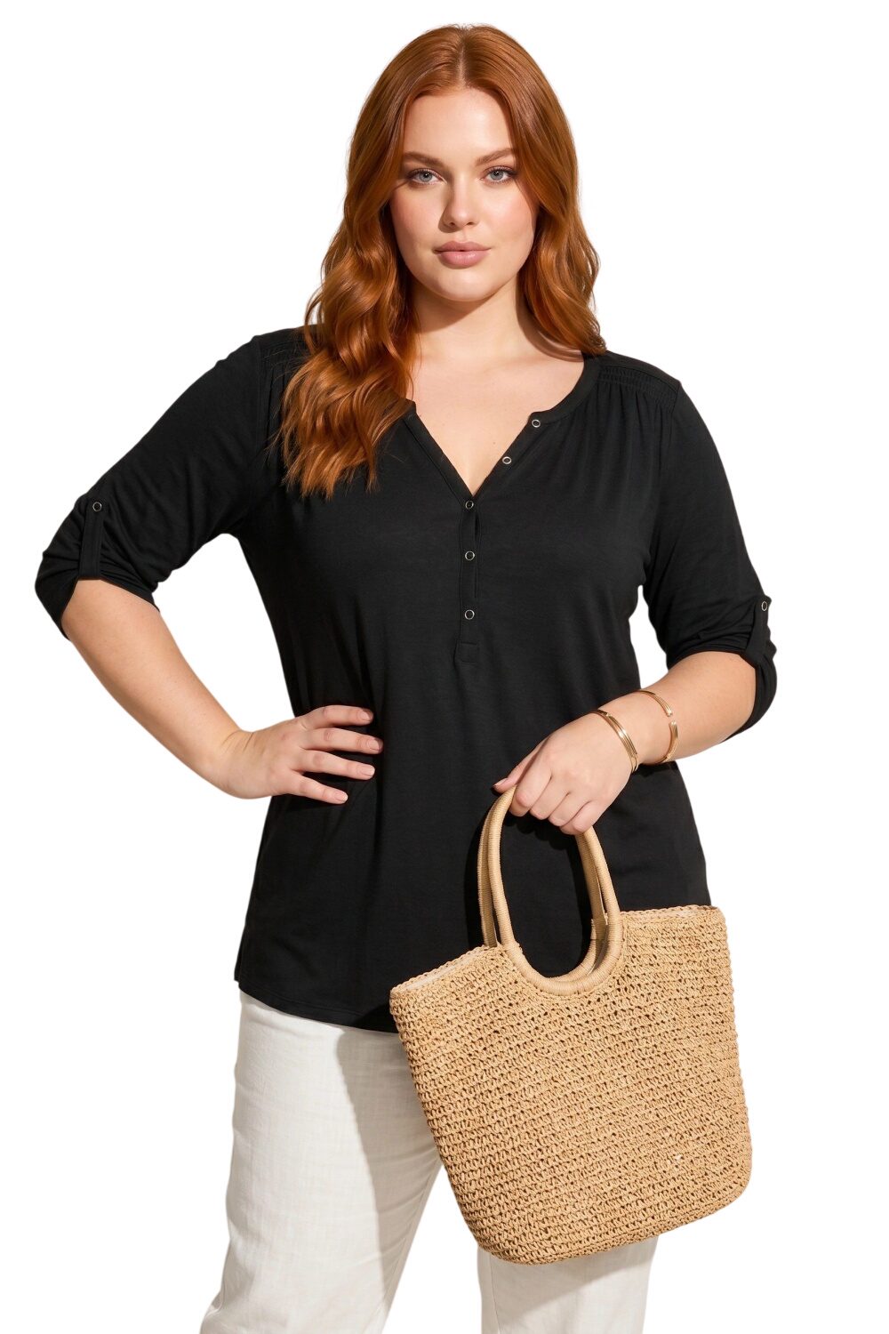 V-Ausschnitt Knopf-Bluse