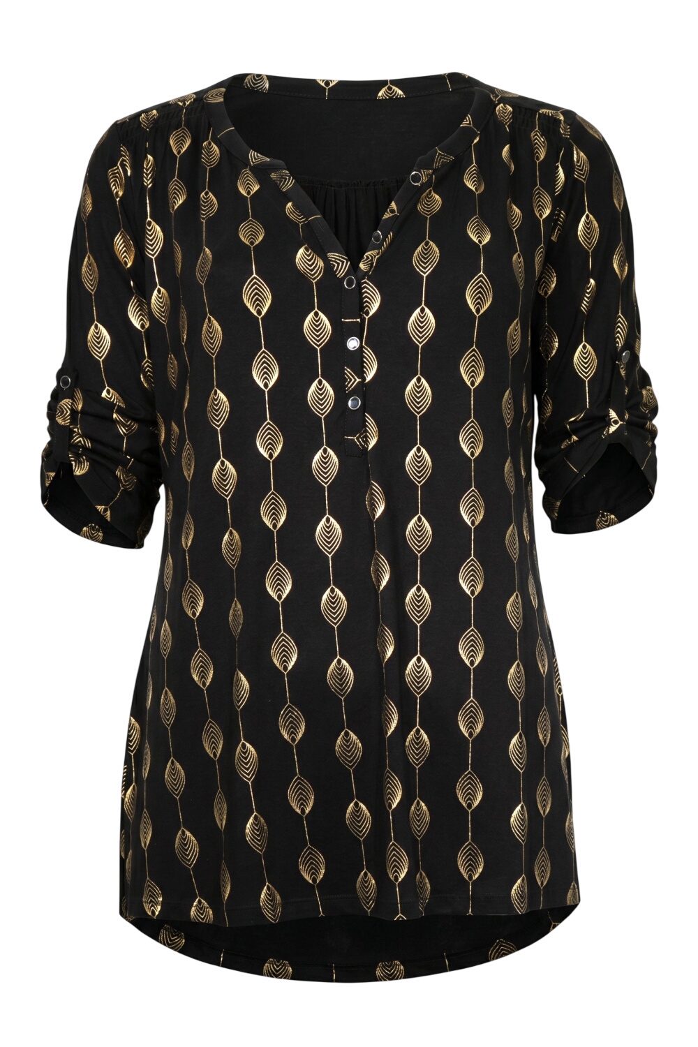 V-Ausschnitt Knopf Bluse mit Folienprint