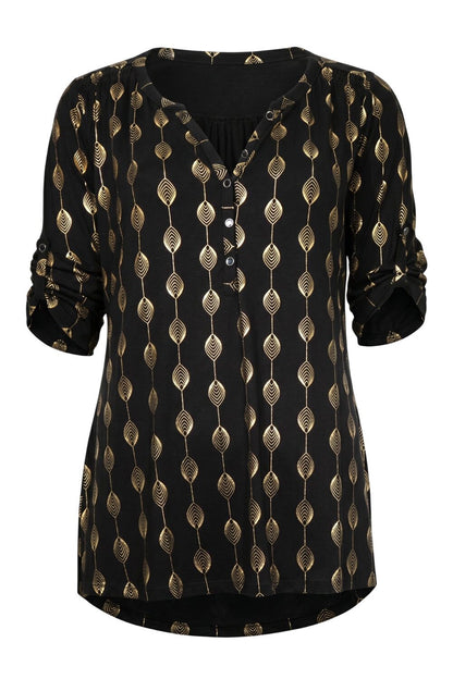 V-Ausschnitt Knopf Bluse mit Folienprint