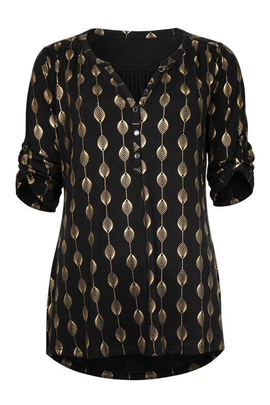 V-Ausschnitt Knopf Bluse mit Folienprint