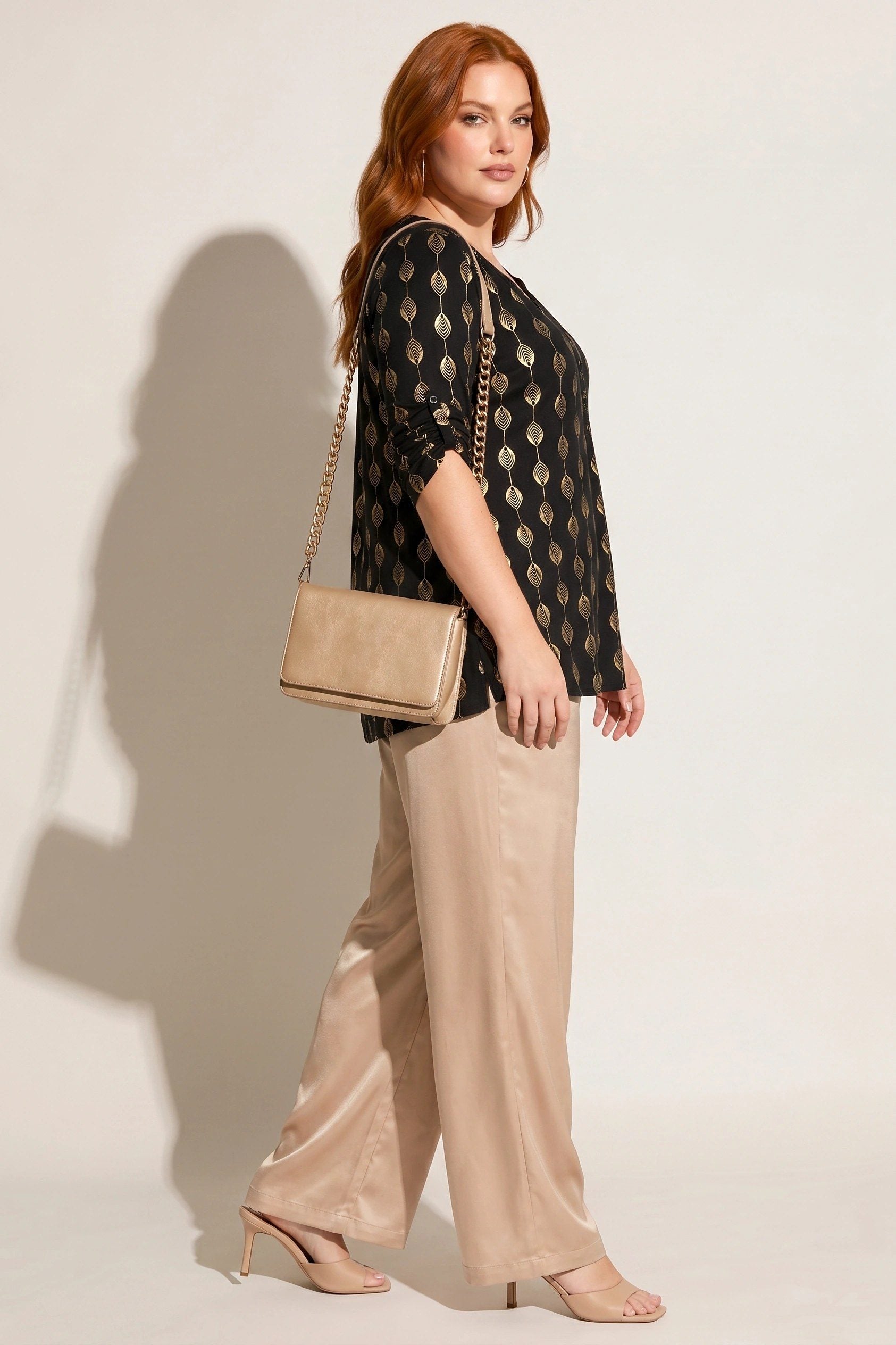 V-Ausschnitt Knopf Bluse mit Folienprint