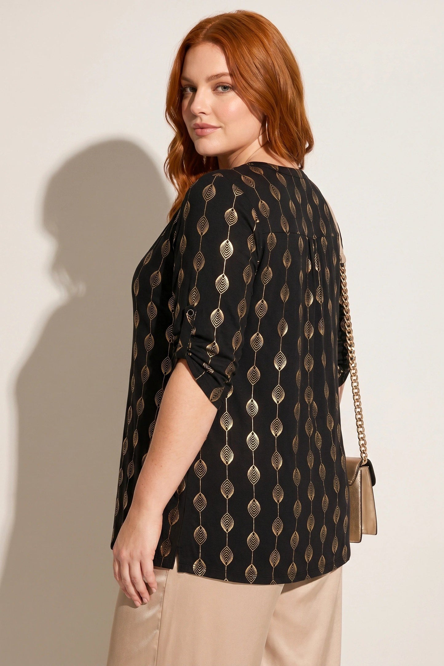 V-Ausschnitt Knopf Bluse mit Folienprint