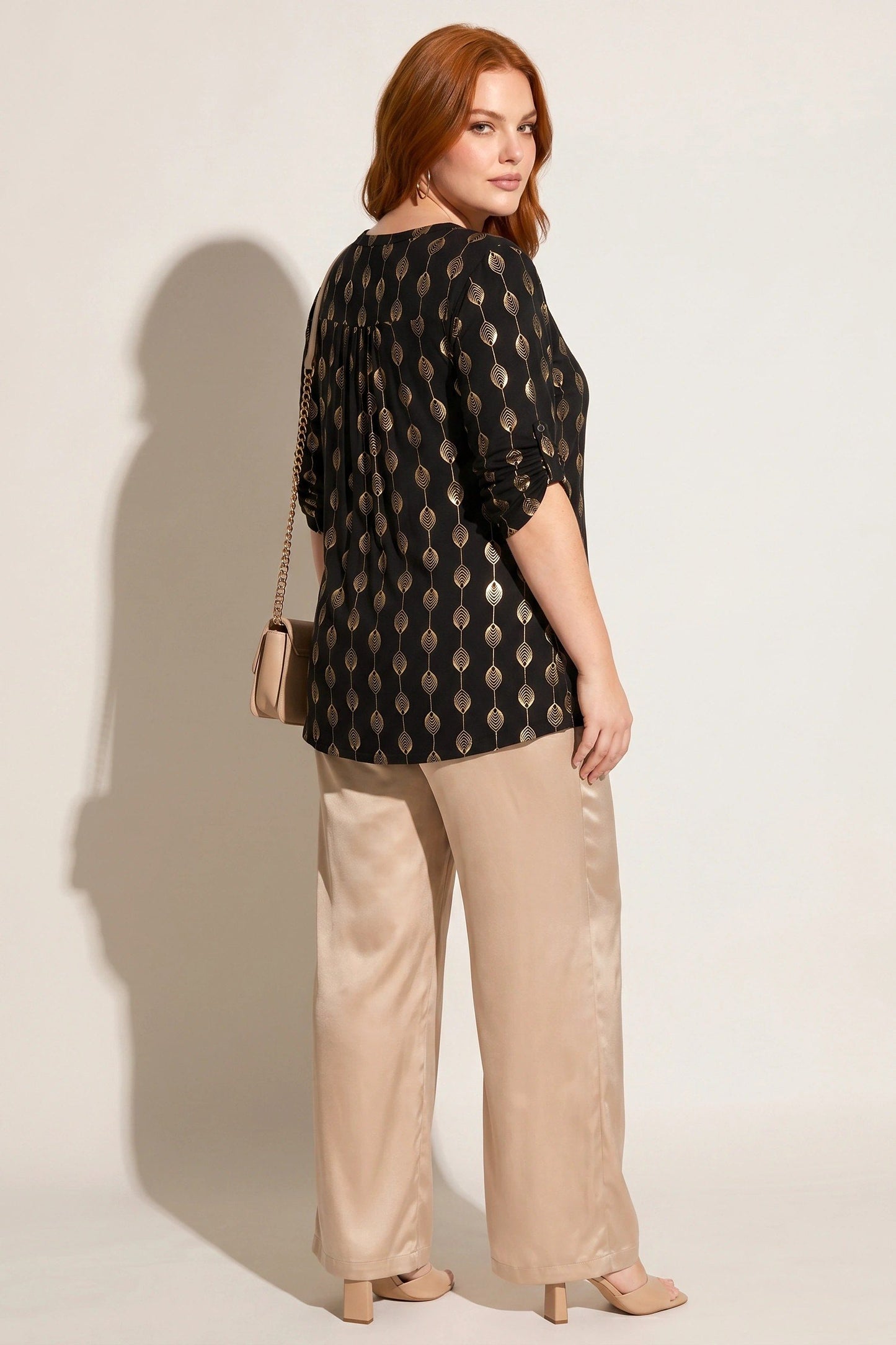 V-Ausschnitt Knopf Bluse mit Folienprint