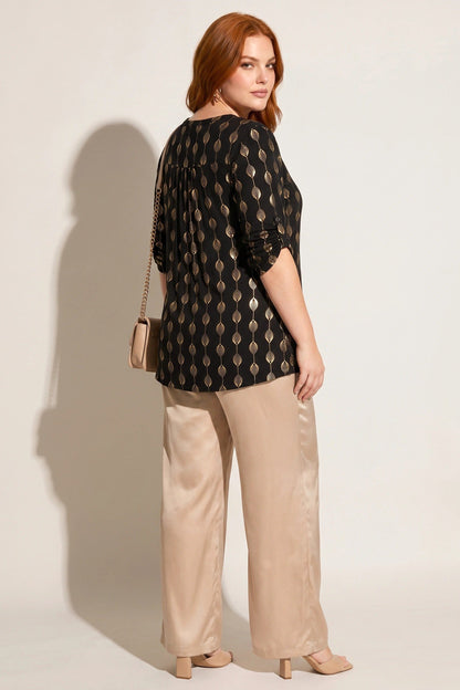 V-Ausschnitt Knopf Bluse mit Folienprint