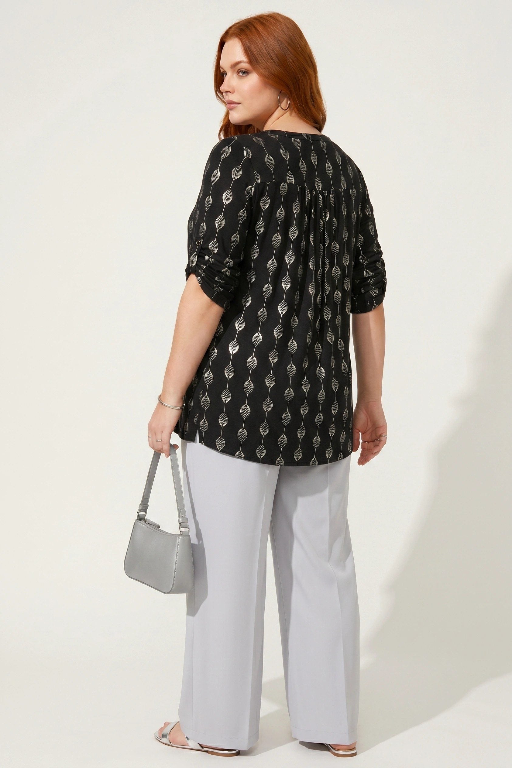 V-Ausschnitt Knopf Bluse mit Folienprint