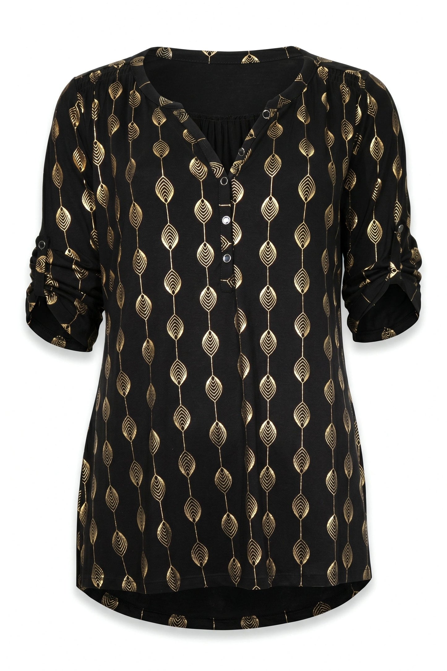 V-Ausschnitt Knopf Bluse mit Folienprint