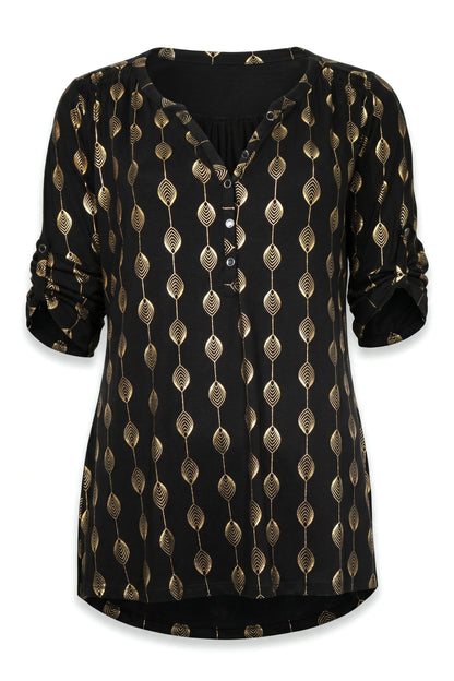 V-Ausschnitt Knopf Bluse mit Folienprint