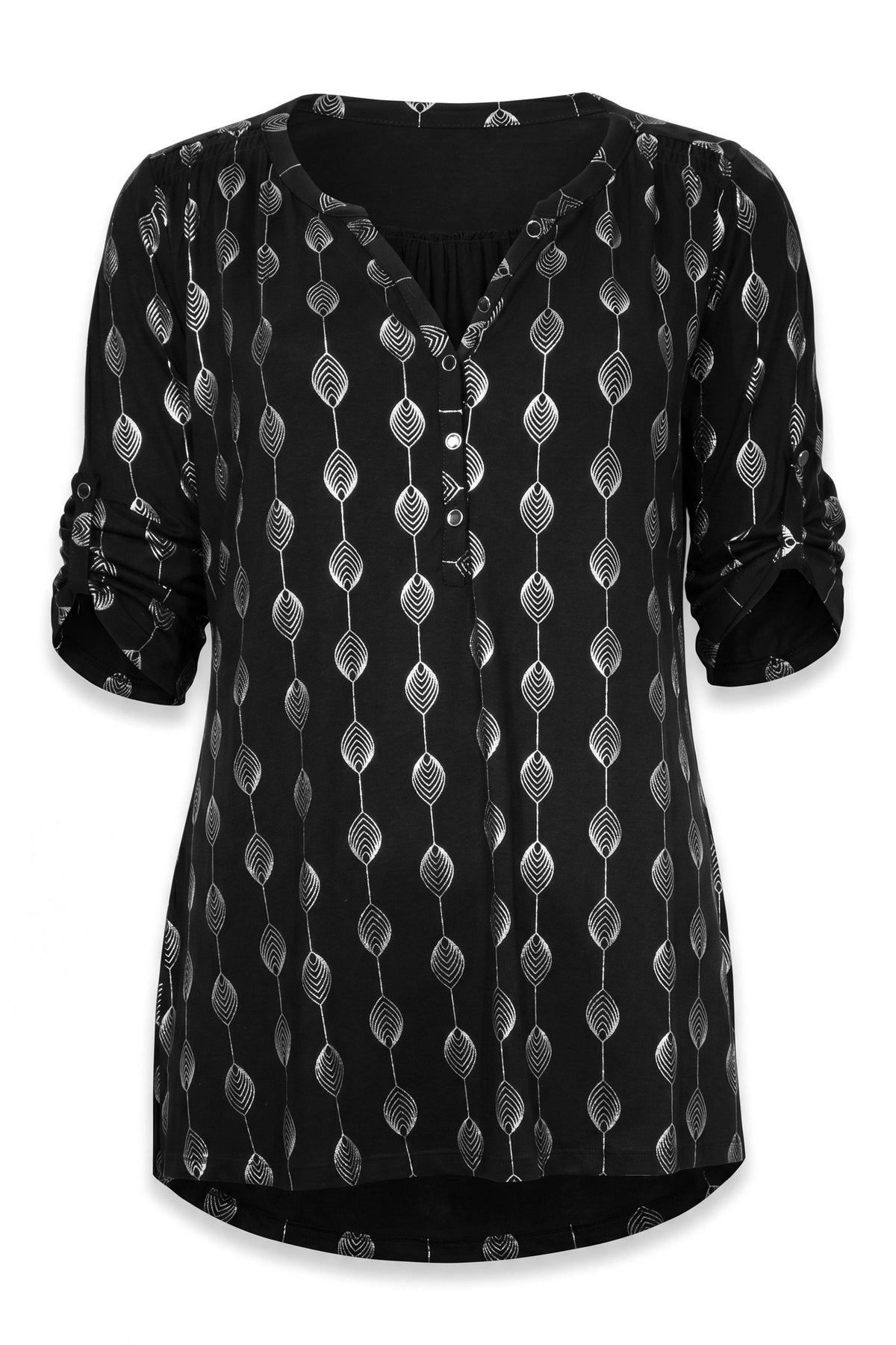 V-Ausschnitt Knopf Bluse mit Folienprint