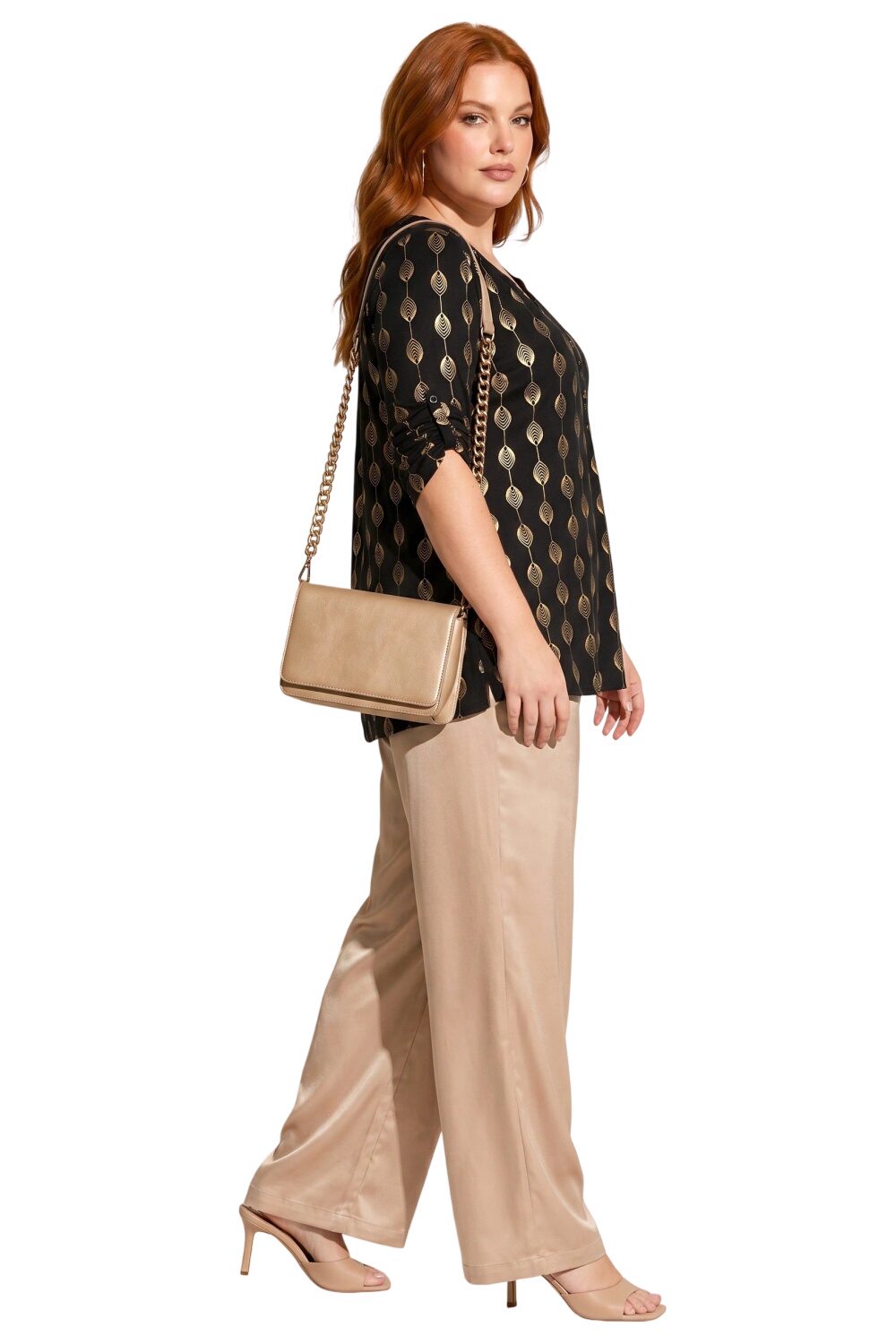 V-Ausschnitt Knopf Bluse mit Folienprint