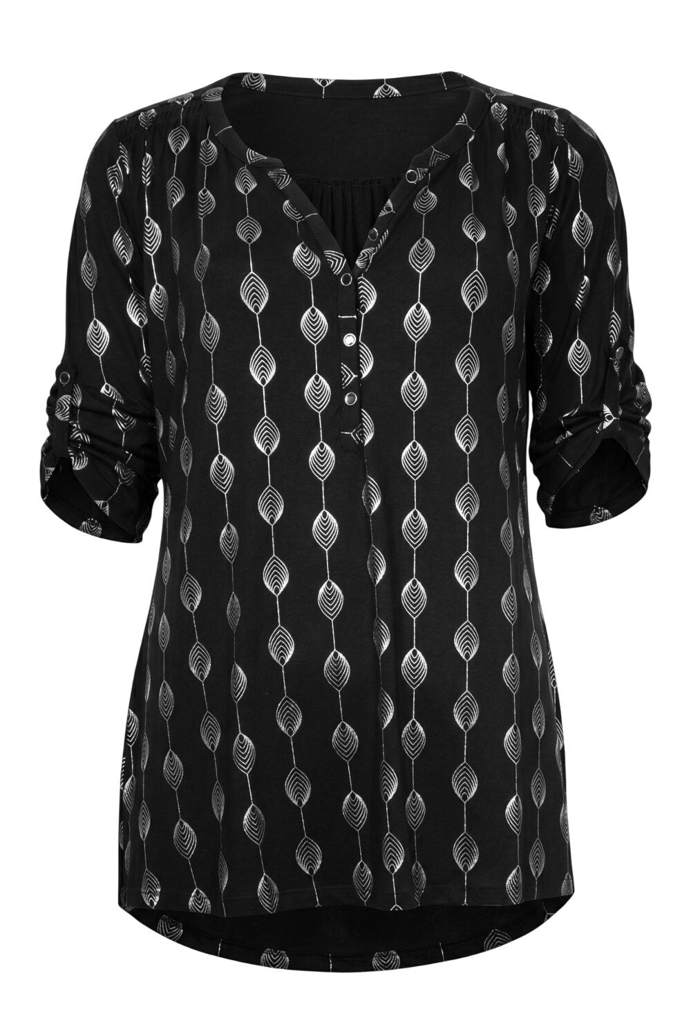 V-Ausschnitt Knopf Bluse mit Folienprint
