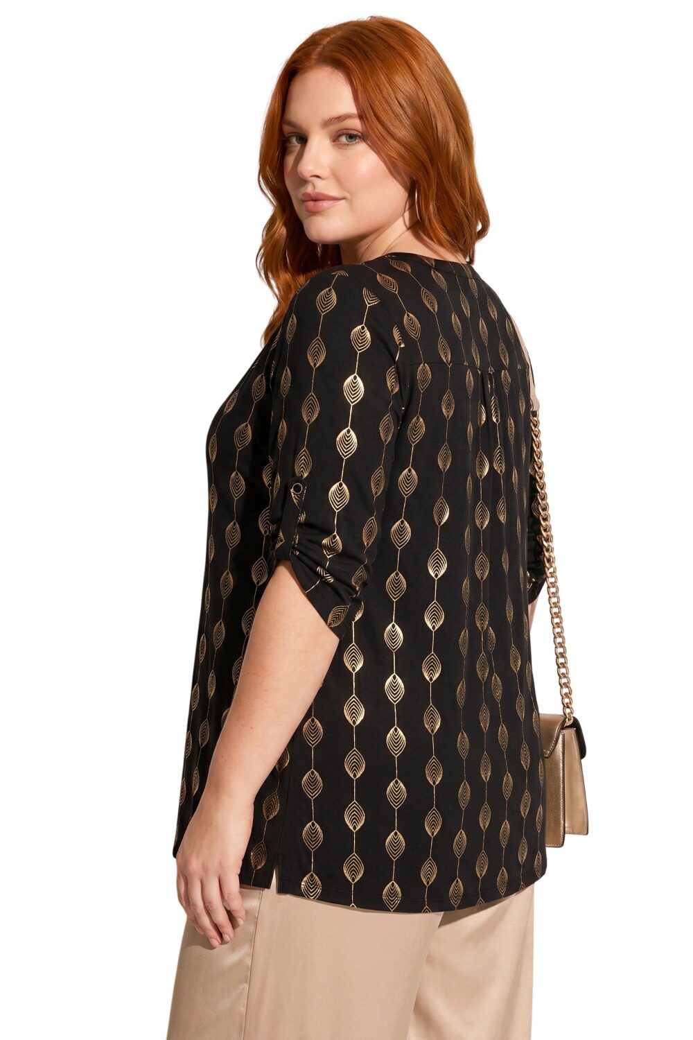 V-Ausschnitt Knopf Bluse mit Folienprint