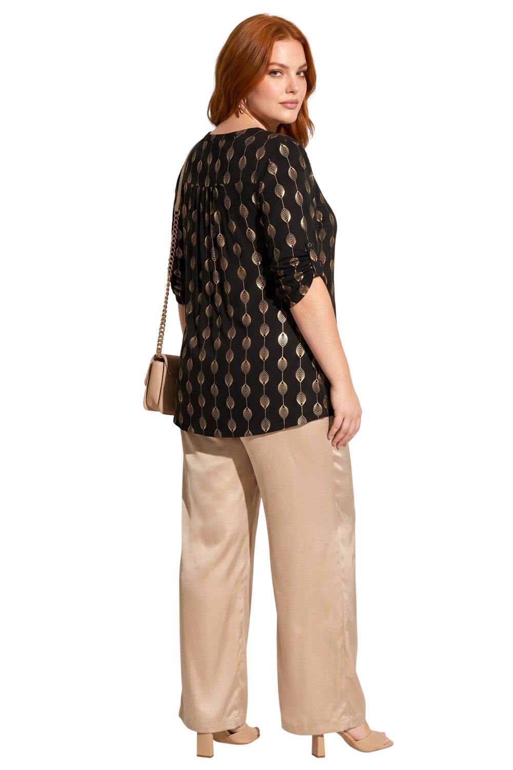 V-Ausschnitt Knopf Bluse mit Folienprint