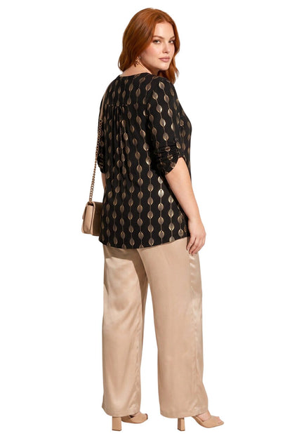 V-Ausschnitt Knopf Bluse mit Folienprint