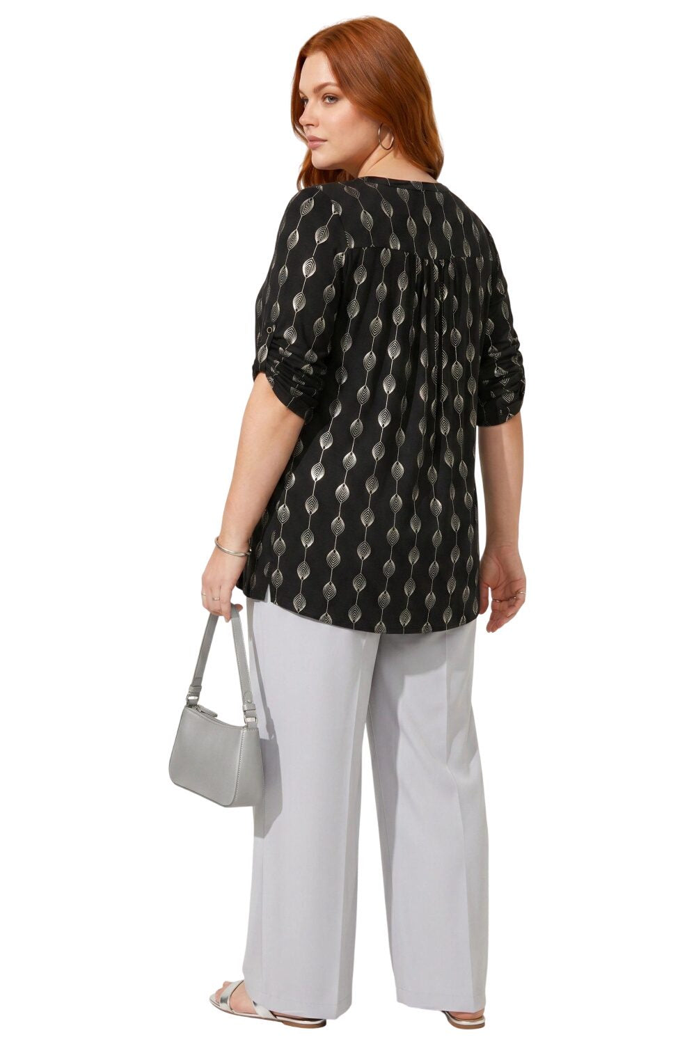 V-Ausschnitt Knopf Bluse mit Folienprint
