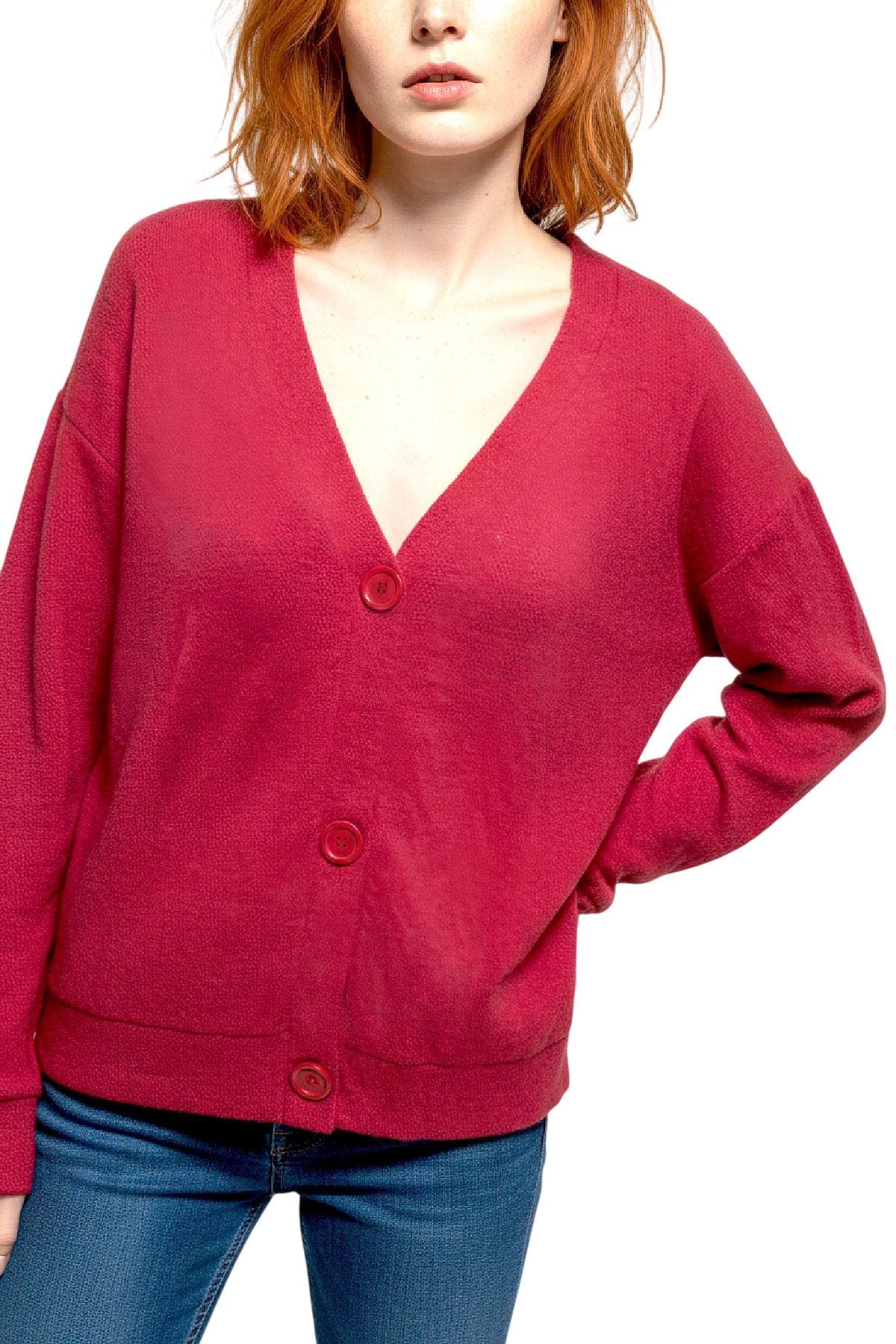 Strickjacke mit V-Ausschnitt und Knöpfen
