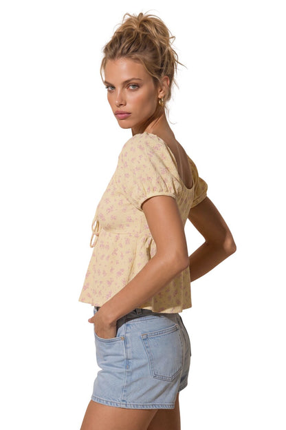V-Ausschnitt Rüschenshirt mit Druck
