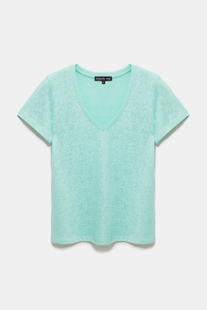 Basic-T-Shirt aus Leinen mit V-Ausschnitt