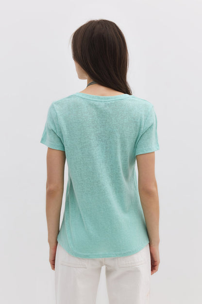 Basic-T-Shirt aus Leinen mit V-Ausschnitt