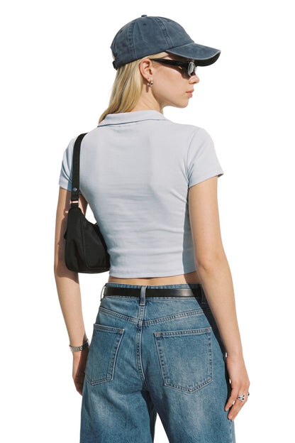 V-Ausschnitt Kurzarm Crop Top