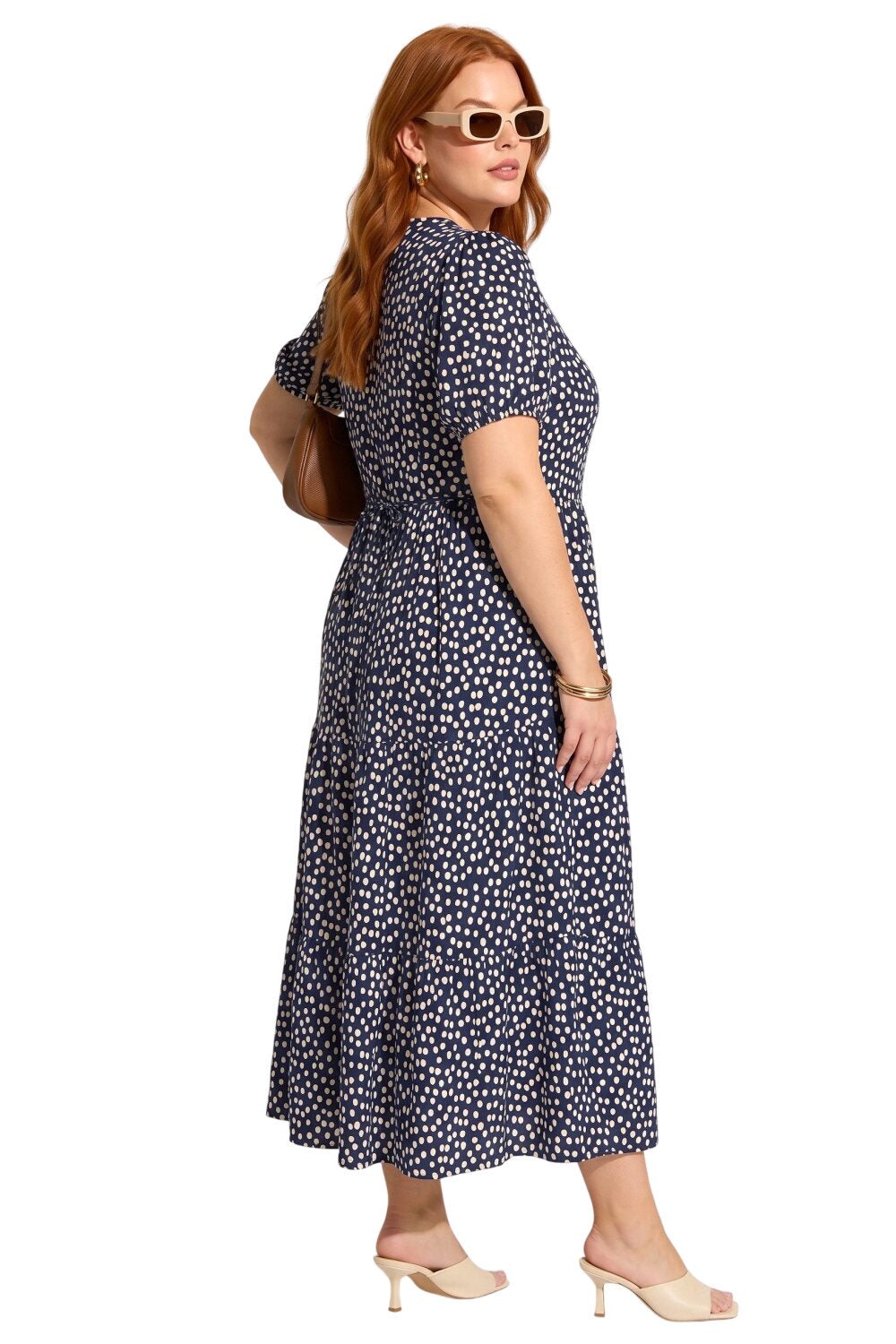V-Ausschnitt Kurzarm Muster Midi Kleid
