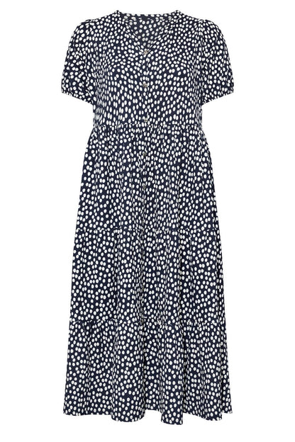 V-Ausschnitt Kurzarm Muster Midi Kleid