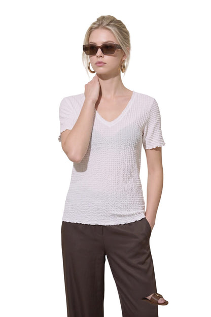 V-Ausschnitt Kurzarm Strukturshirt