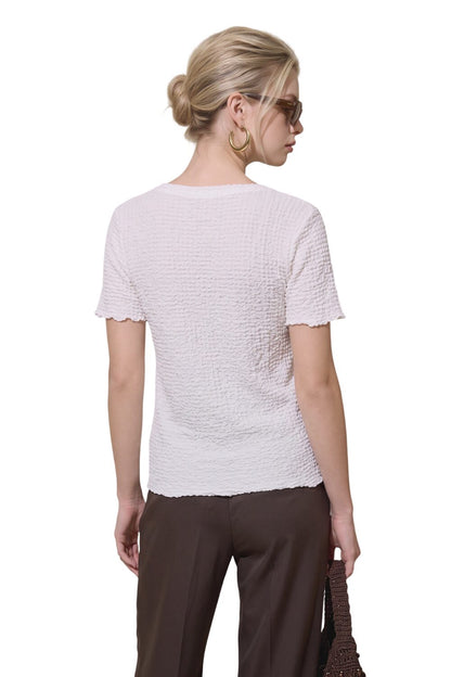 V-Ausschnitt Kurzarm Strukturshirt