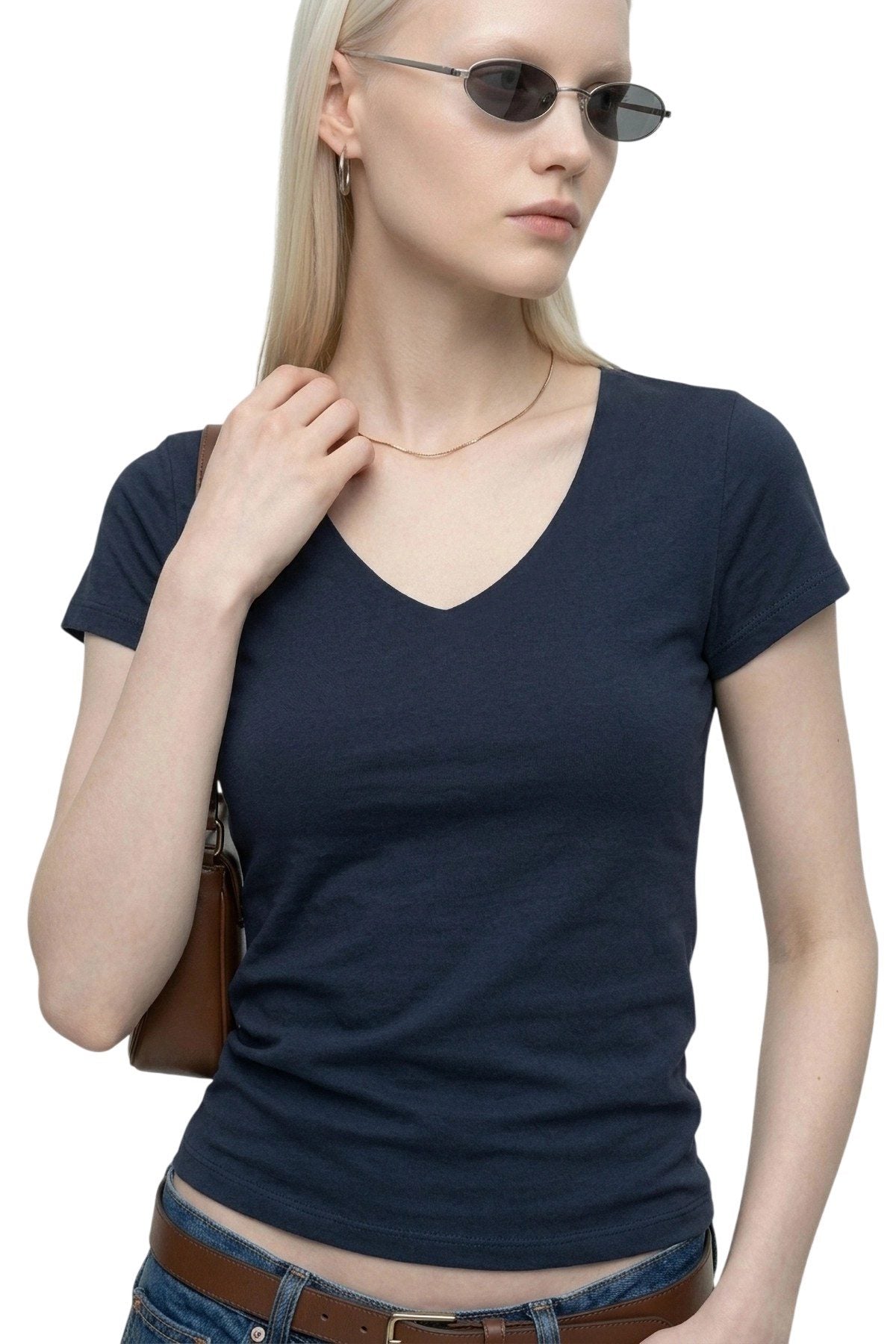 Kurzarm-T-Shirt mit V-Ausschnitt