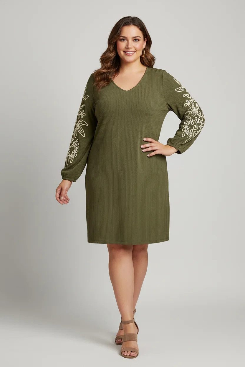 Langarmkleid mit V-Ausschnitt