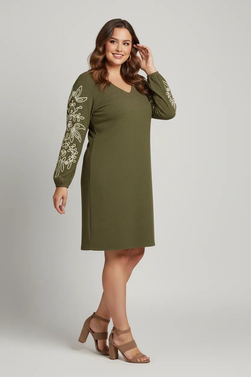 Langarmkleid mit V-Ausschnitt