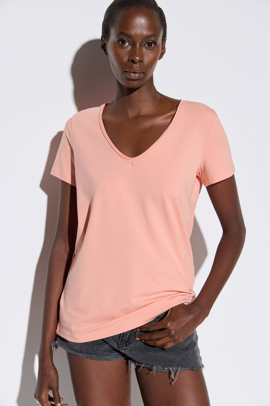 Basic-T-Shirt aus Lycra mit V-Ausschnitt