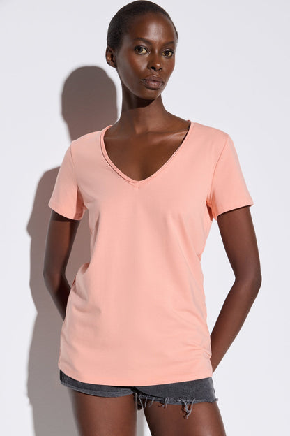 Basic-T-Shirt aus Lycra mit V-Ausschnitt