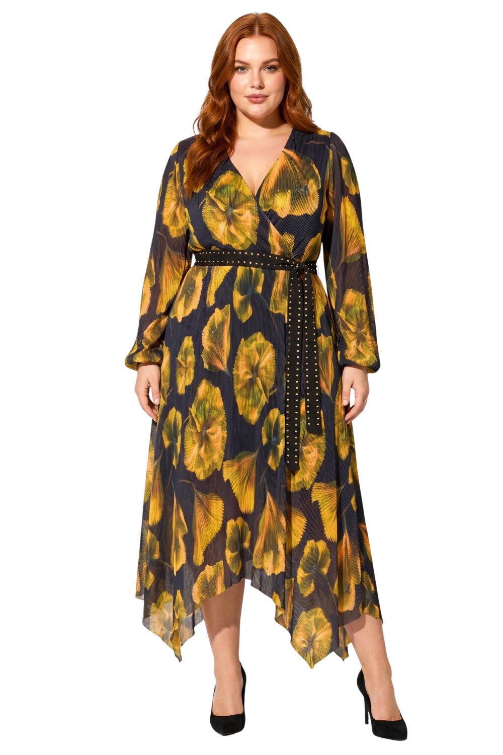 V-Ausschnitt Falten Kleid mit Gürtel