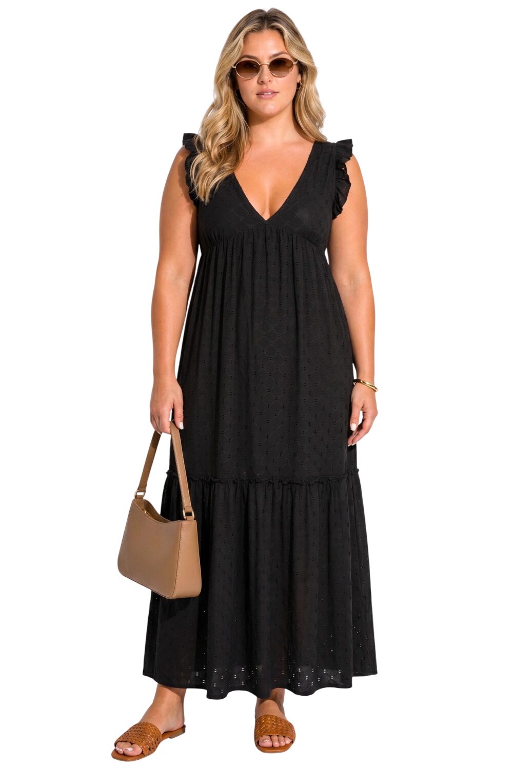 V-Ausschnitt Maxikleid mit Rüsche
