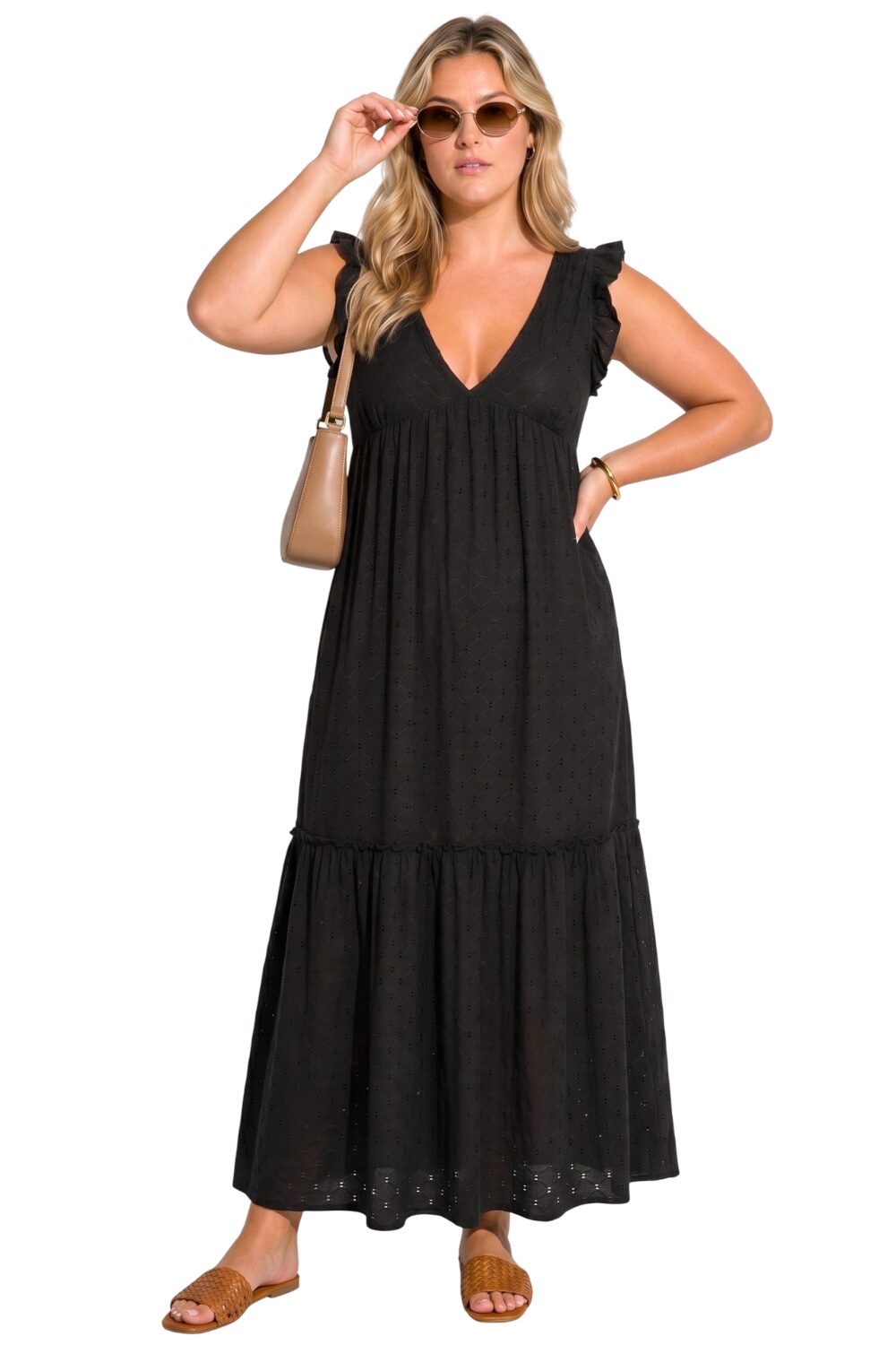 V-Ausschnitt Maxikleid mit Rüsche