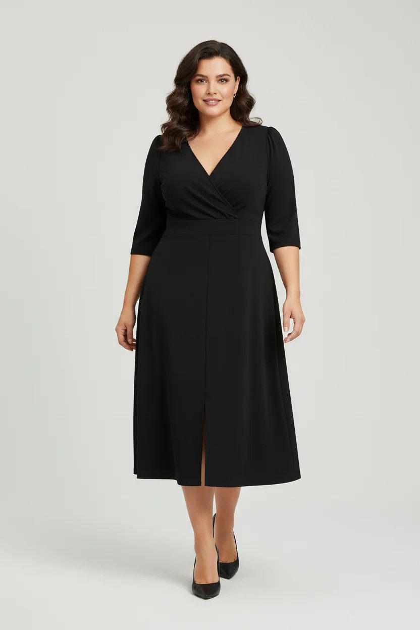 Kleid mit V-Ausschnitt und halben Ärmeln