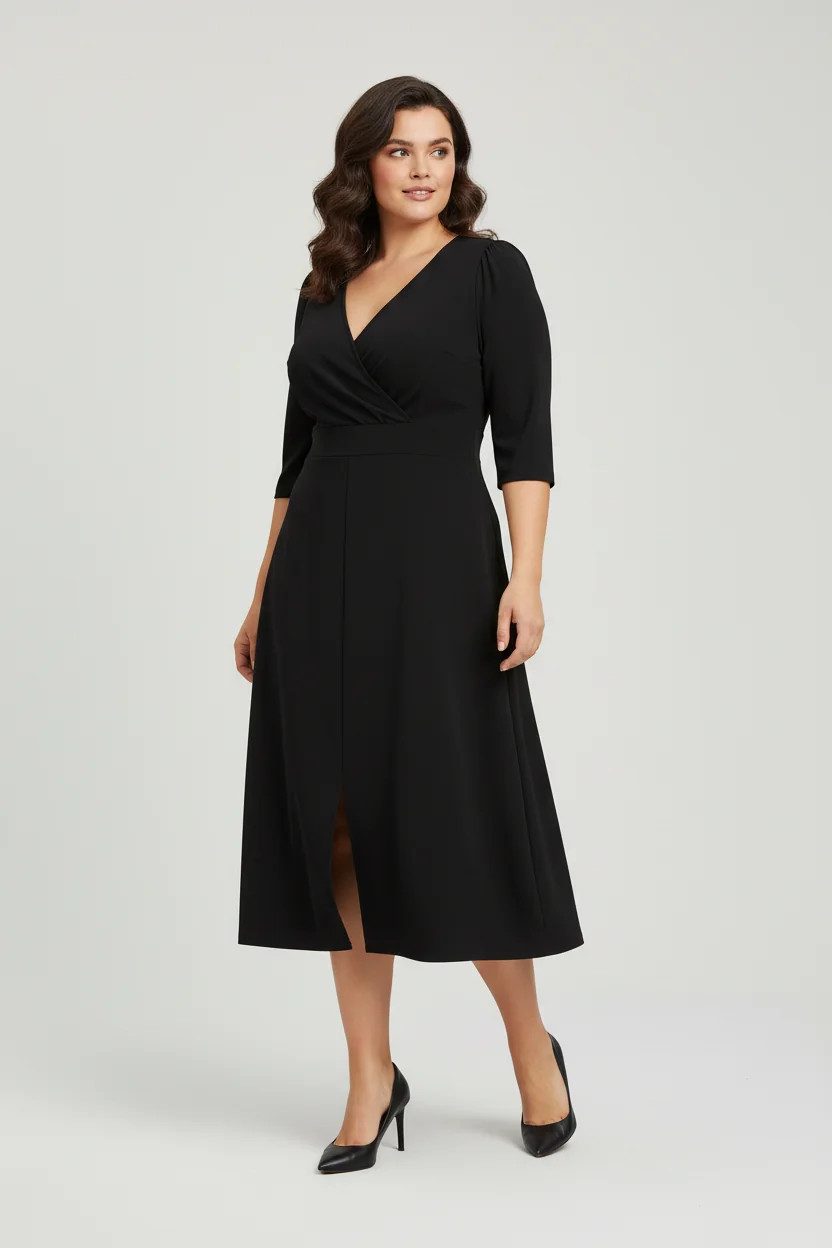 Kleid mit V-Ausschnitt und halben Ärmeln