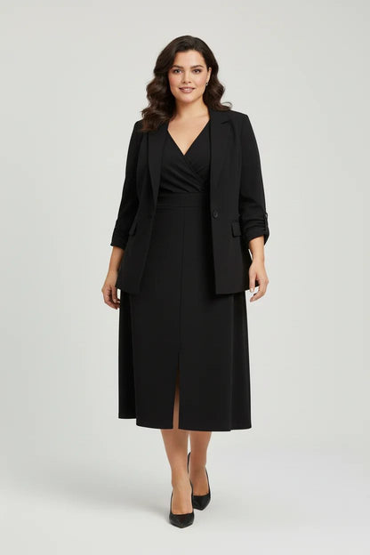 Kleid mit V-Ausschnitt und halben Ärmeln