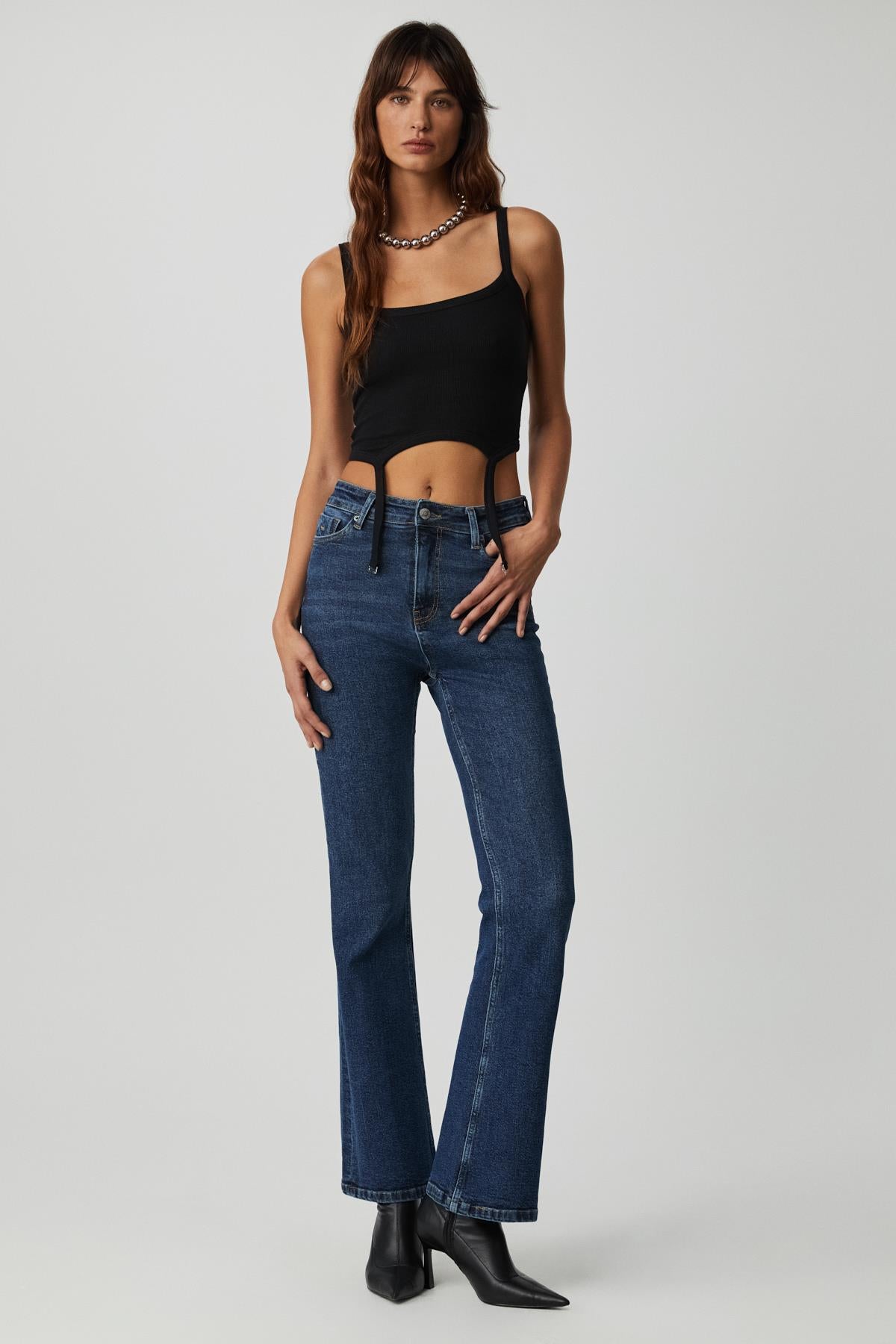 ETHIQUET VALERISSA Damen Rippbustier Crop Top Schwarz