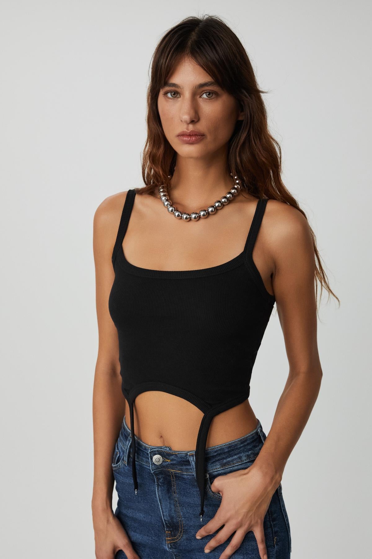 ETHIQUET VALERISSA Damen Rippbustier Crop Top Schwarz