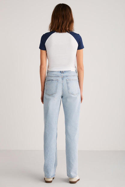 VANE Damen Crop Shirt Print Weiß-Marine