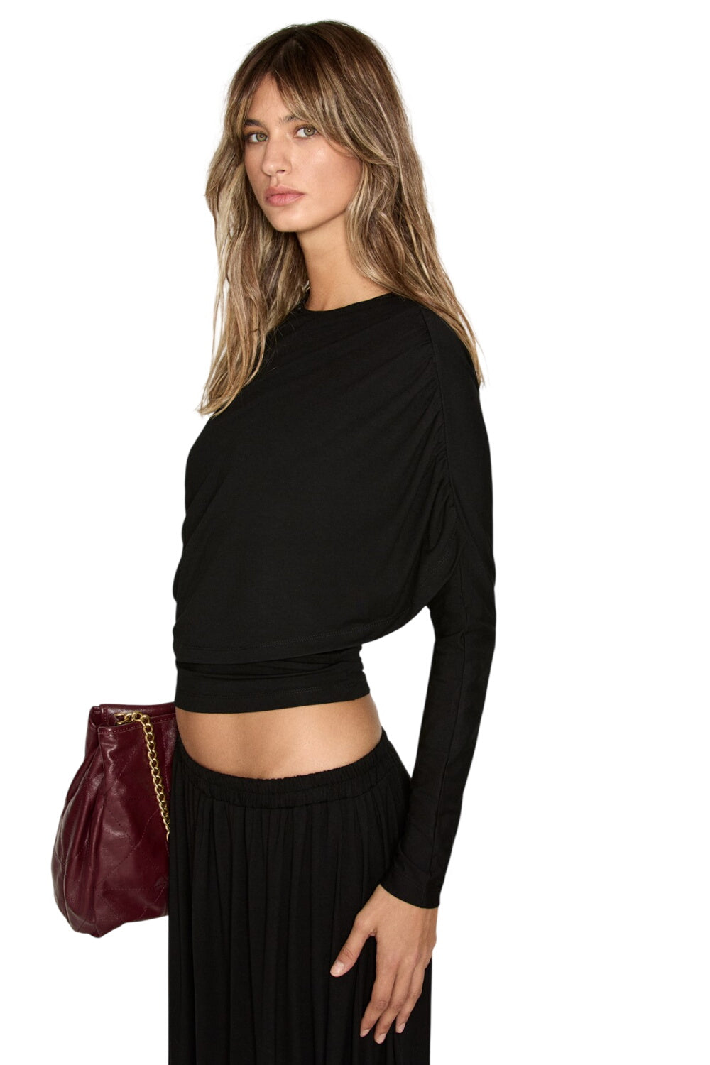 GRIMELANGE Veline Damen Drapierte Schalbluse Schwarz