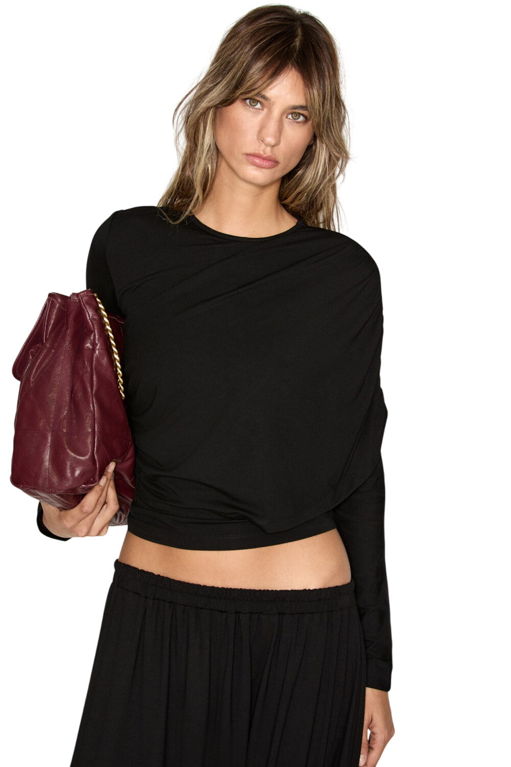GRIMELANGE Veline Damen Drapierte Schalbluse Schwarz