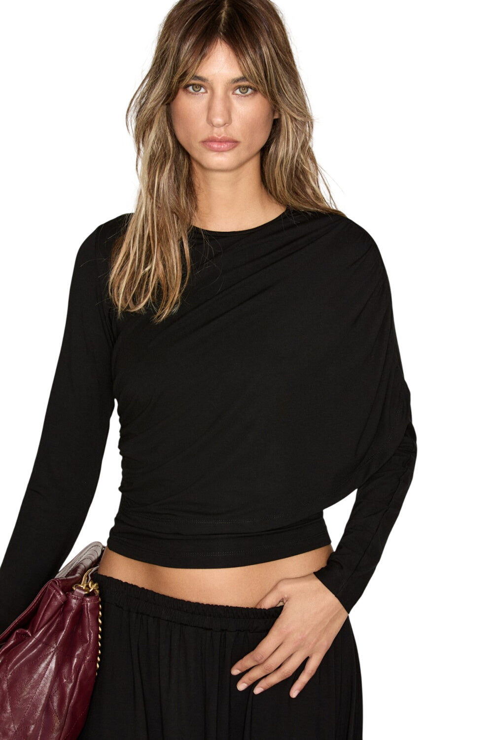 GRIMELANGE Veline Damen Drapierte Schalbluse Schwarz