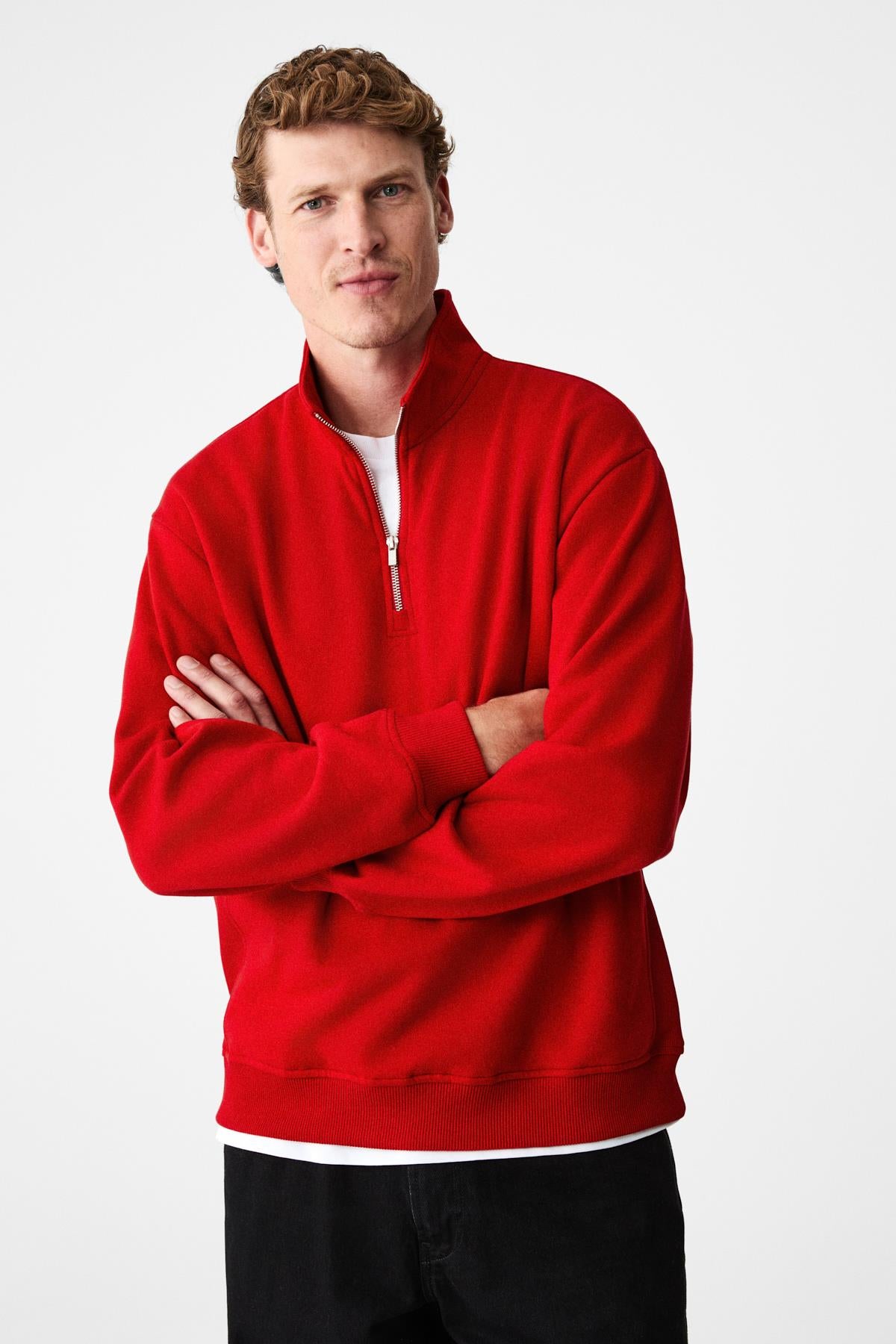 GRIMELANGE Herren Sweatshirt mit Fleece-Futter Rot