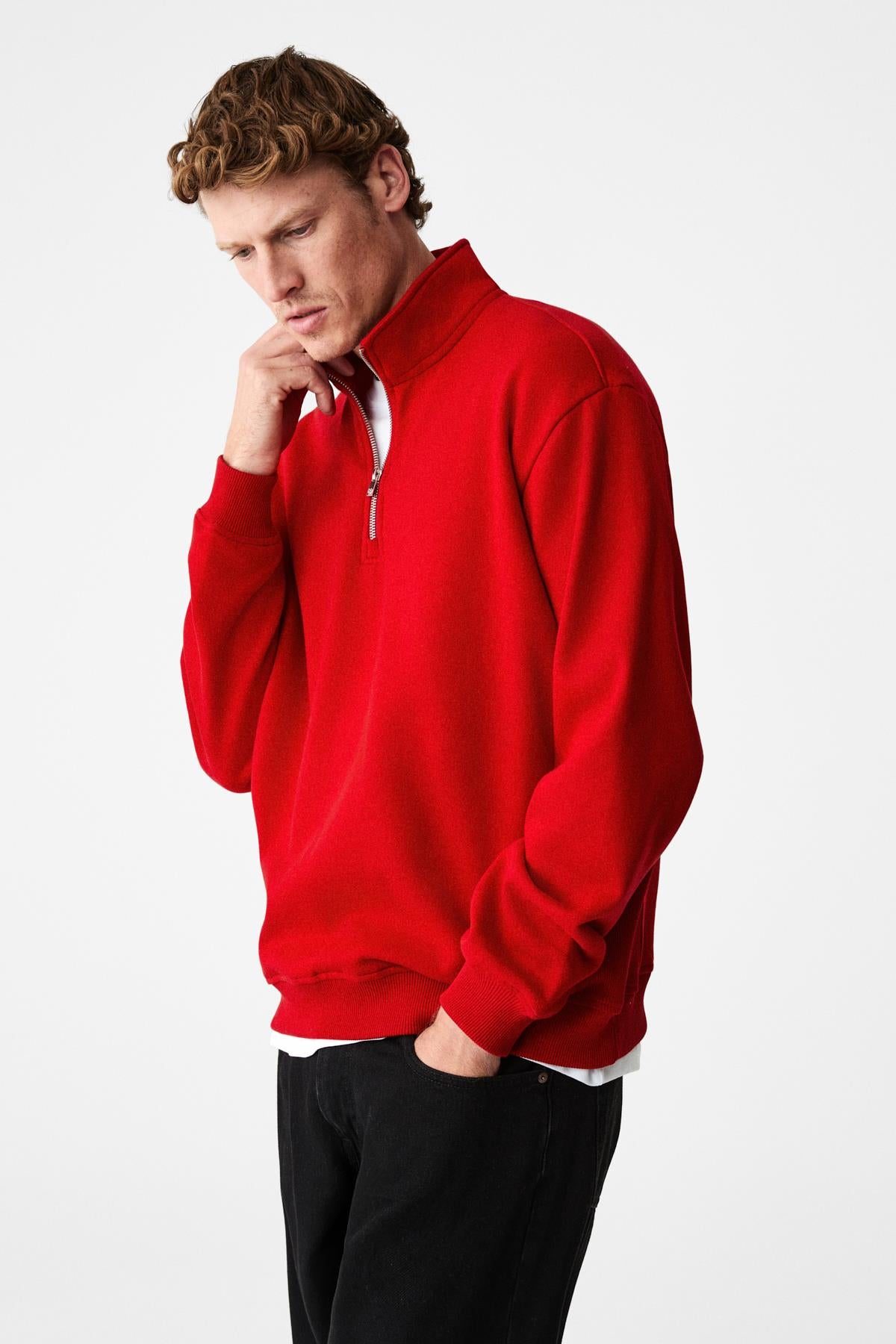 GRIMELANGE Herren Sweatshirt mit Fleece-Futter Rot