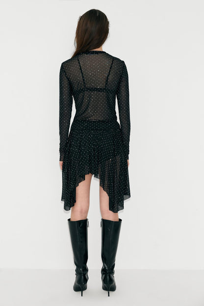 VERDADES Damen Transparente Bluse Rundhals